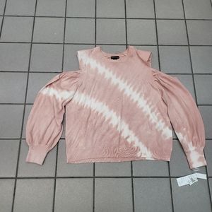NWT Women's 3X Design365 Tie-Die Sweater Cut-Out Shoulders pink & white